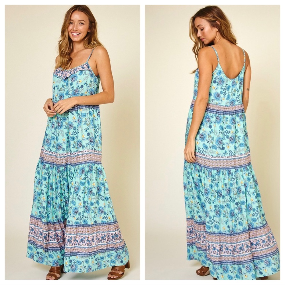 SOLD.  Boho Fabulous Sleeveless Ruffle Floral Midi Dress
